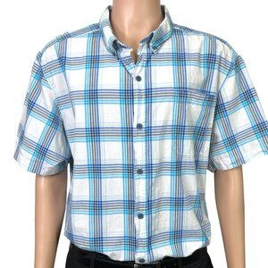 Columbia Sportswear Mens XL Blue White Plaid Button‎ Down Short Sleeve Shirt